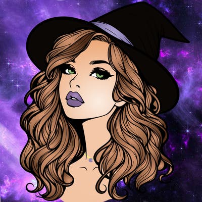 realistic witch girl with wavy hair and lips