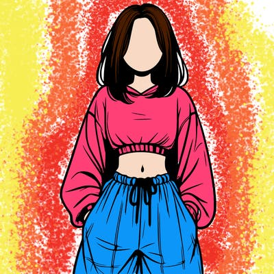 realistic girl faceless with baggy pants and a crop top