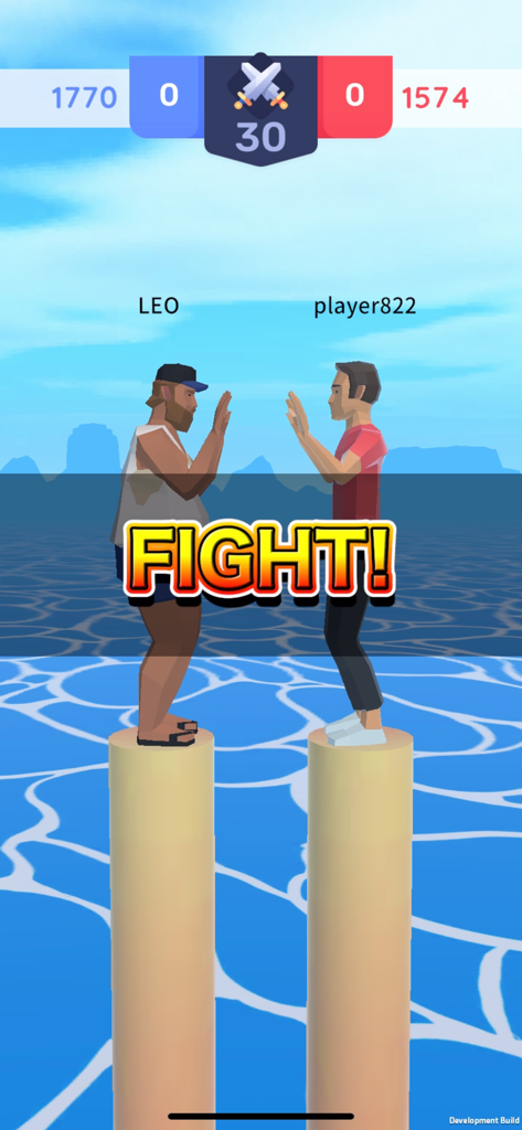 Push SUMO Battle -Online Game- - Two players on tall pillars facing each other with a FIGHT label in a mobile sumo match.