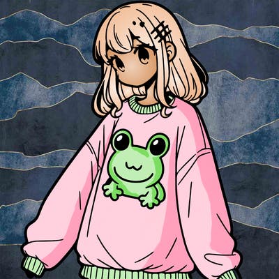 girl wearing frogging sweatshirt