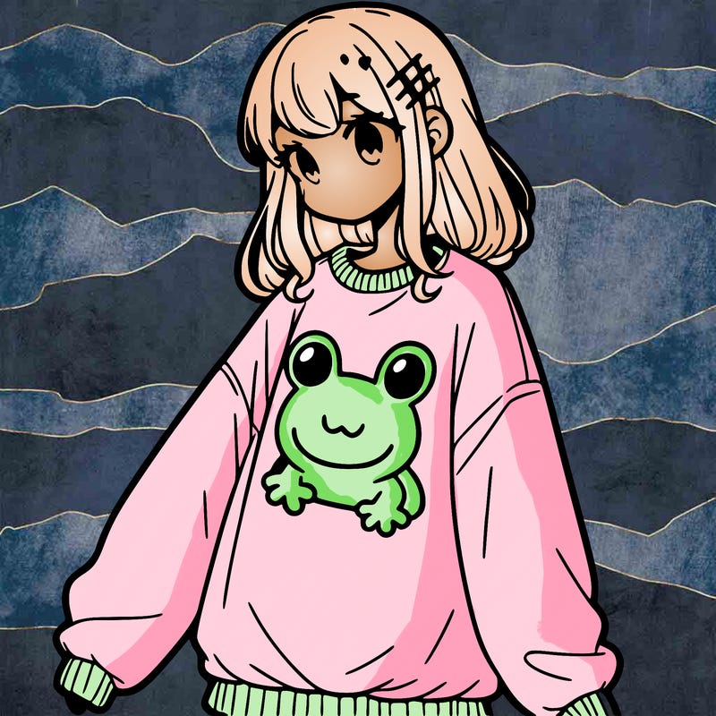 girl wearing frogging sweatshirt