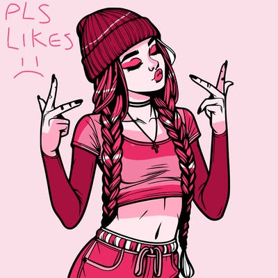 realistic teenage girl with braids and a beanie and crop top doing 🫶🏼