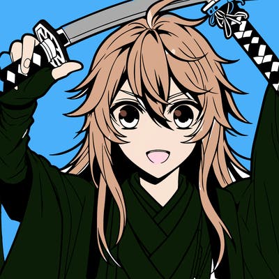 anime boy with long hair and with sword