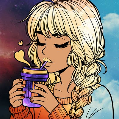 realistic girl drinking coffee