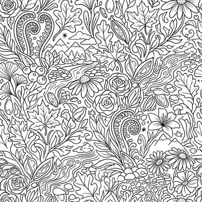 Dive into the detailed beauty of our Nature Tessellations coloring page, featuring an exquisite arrangement of flora, foliage, and natural landscapes. This intricate design offers hours of calming, immersive coloring for artists of all levels.