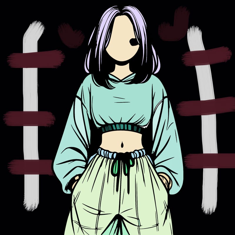 realistic girl faceless with baggy pants and a crop top