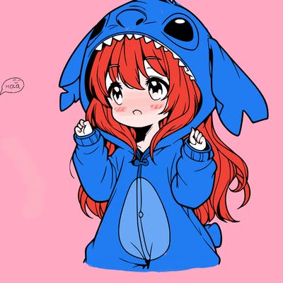 anime girl in a stitch onsie