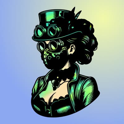 steam punk lady with mask realistic