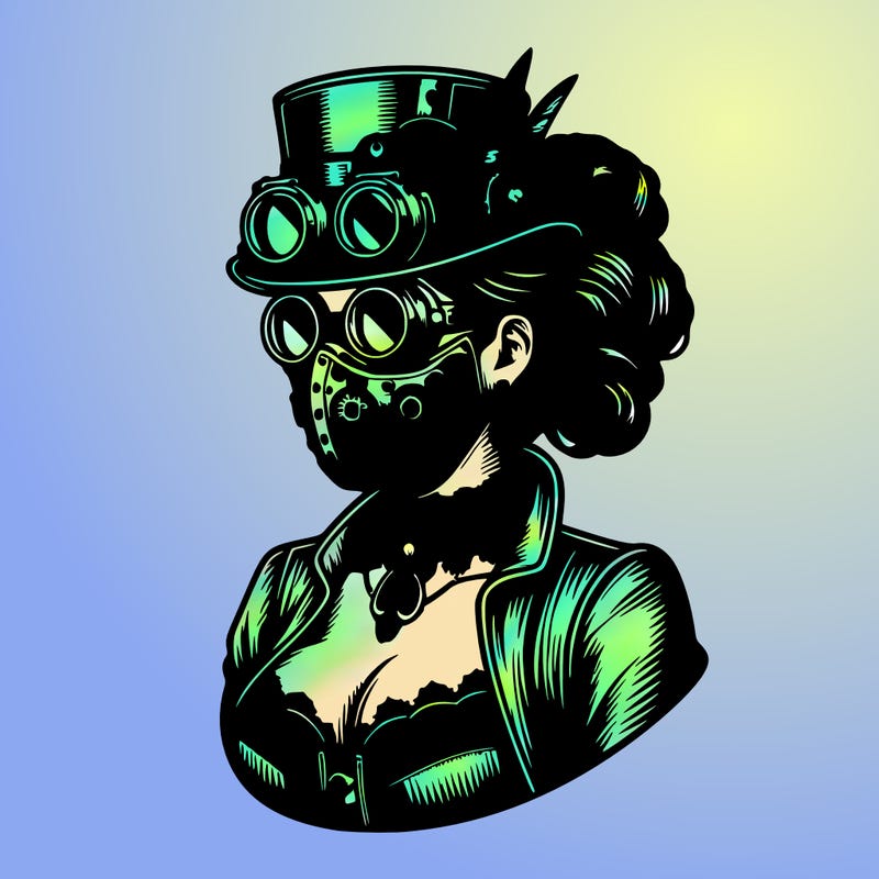 steam punk lady with mask realistic