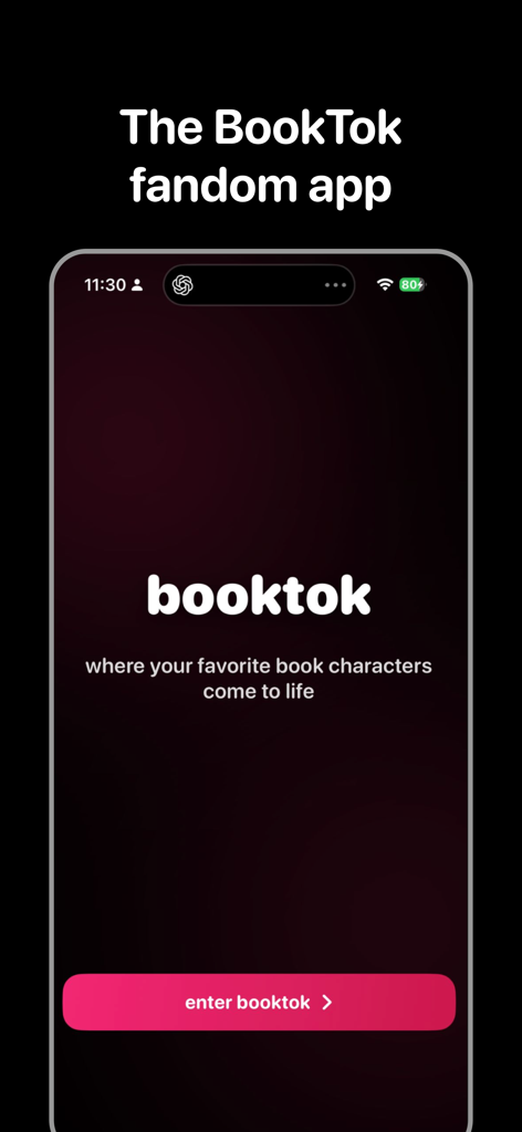 스마트폰에 표시된 BookTok 팬덤 앱 환영 화면