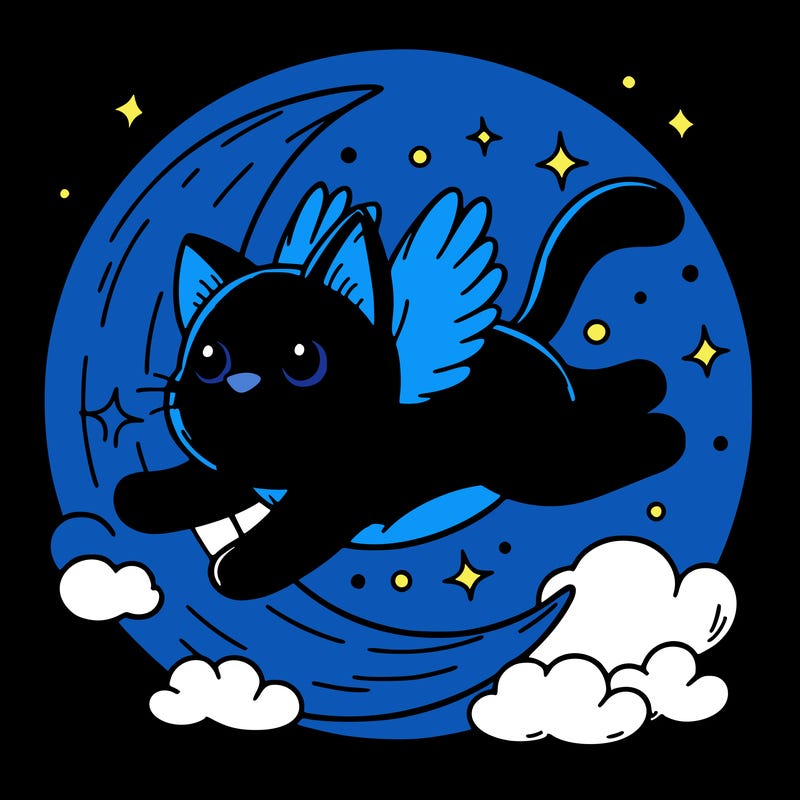 blue cat flying in the moon