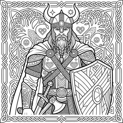 Embark on a creative journey with this powerful Viking King coloring page, designed especially for teens. Celebrate themes of pride and strength through intricate Nordic designs and symbolic motifs, ready for your vibrant touch.