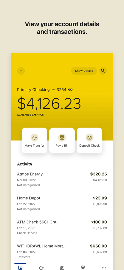 NYMCU mobile banking app interface showing account balance and recent transactions