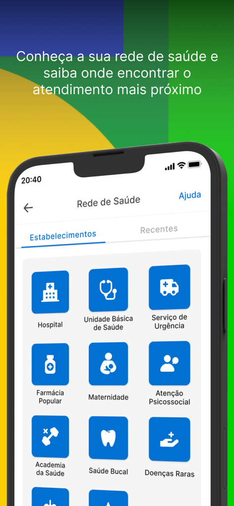 Meu SUS Digital - Screenshot of Meu SUS Digital app showing health services like hospital and pharmacy