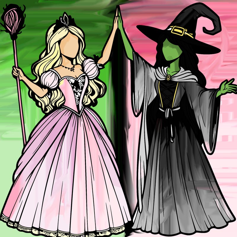 detailed realistic split of a princess and a witch