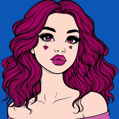 realistic girl with wavy hair and lips