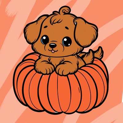 cute little puppy in a pumpkin