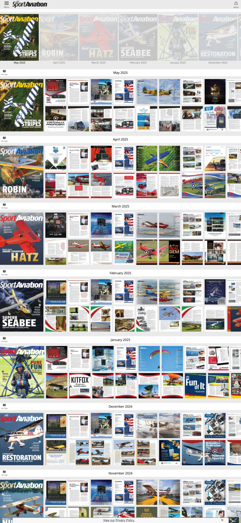 Digital catalog of EAA Sport Aviation Magazine monthly issues