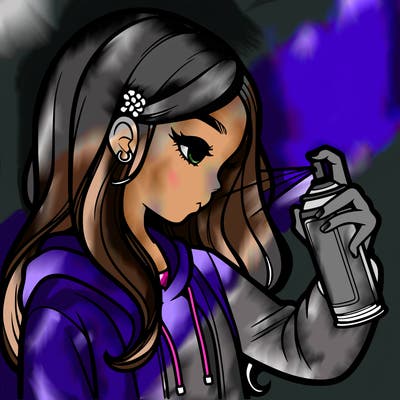 a realistic girl spray painting