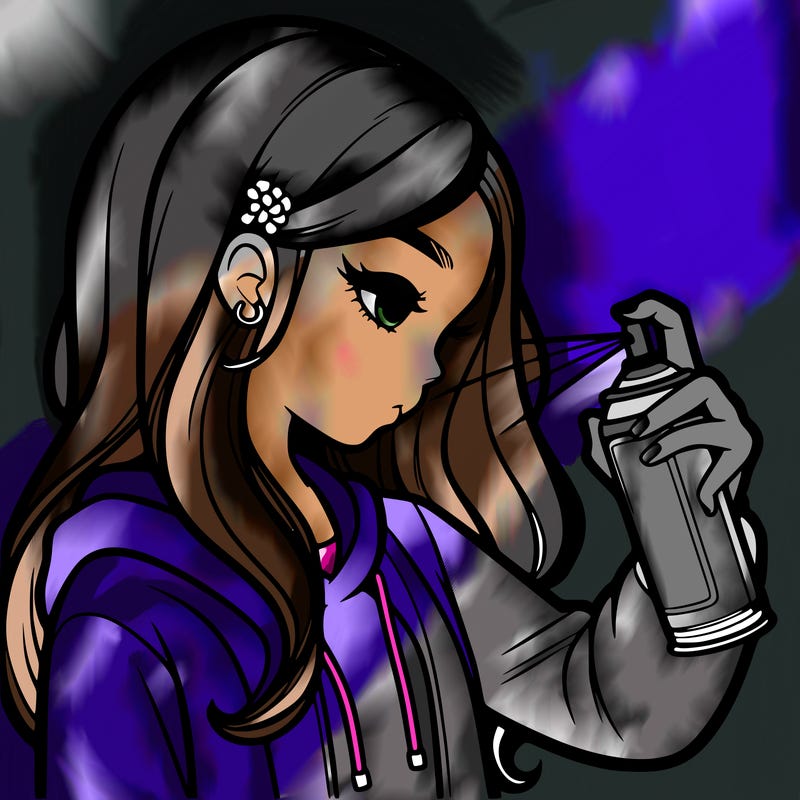 a realistic girl spray painting