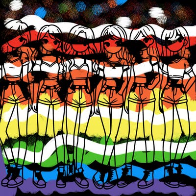 a group of girls wearing crop tops and shorts