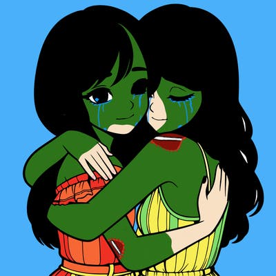 realistic girls hugging