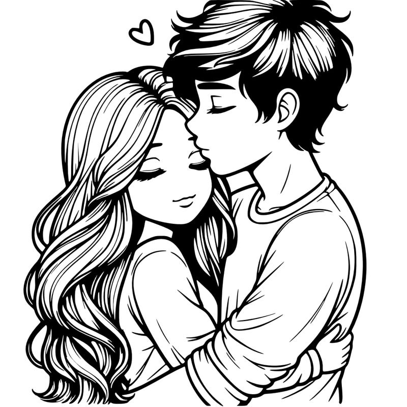a realistic couple boy and girl hugging and kissing