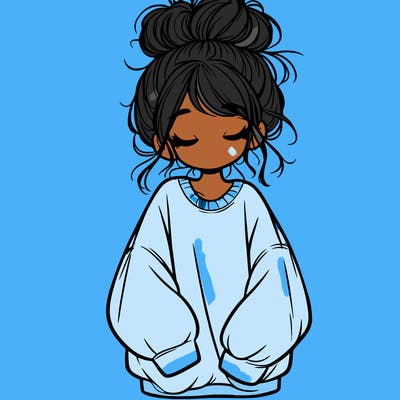 girl with baggy sweatshirt and messy bun