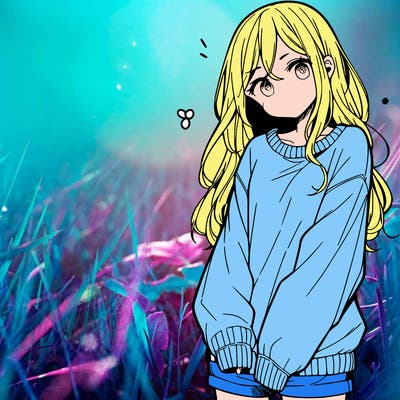 manga teen girl  in a sweater and baggy pants