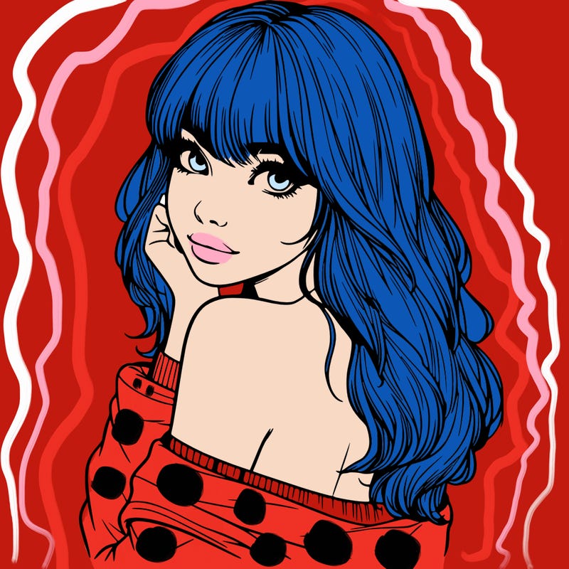 realistic girl with bangs looking over her shoulder