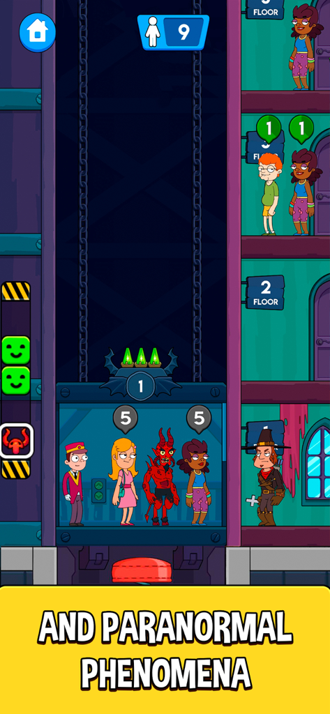 A doorman manages an elevator with human and supernatural guests in a paranormal themed hotel level