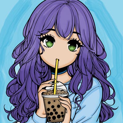 realistic girl drink a boba