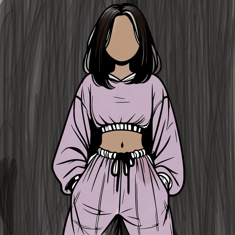 realistic girl faceless with baggy pants and a crop top