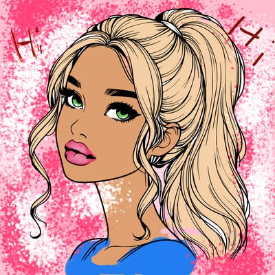 realistic girl with a ponytail on her hair and lips