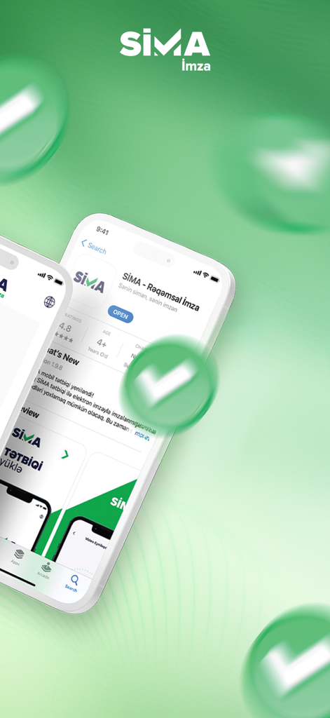 SİMA - Rəqəmsal İmza - Sima digital signature application page on the App Store with green background and checkmark icons