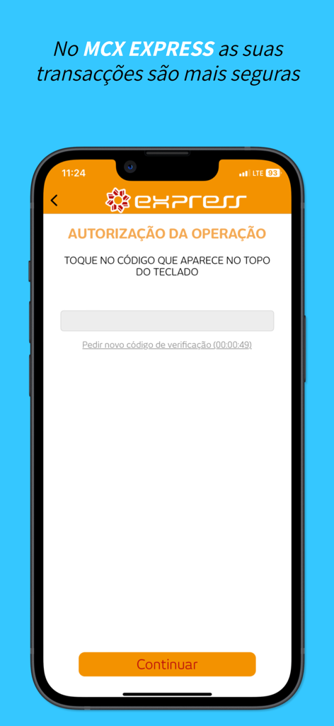Tela do aplicativo MULTICAIXA Express mostrando uma interface de autorização de operação para transações seguras.