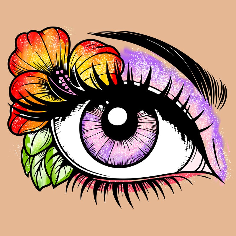realistic eye with flower