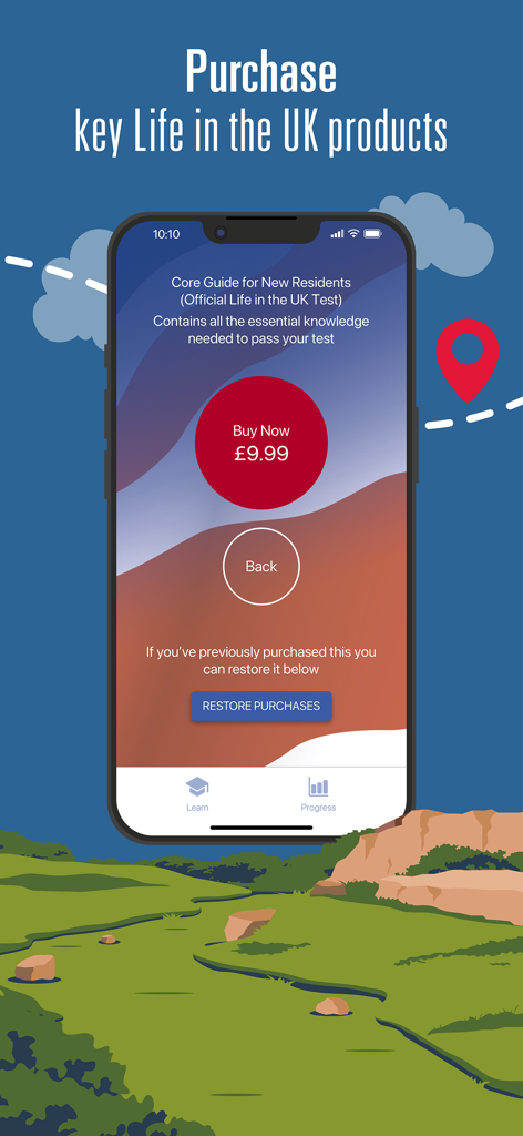 Schermata di acquisto dell'app ufficiale del Test Life in the UK per la Guida Essenziale per i Nuovi Residenti.