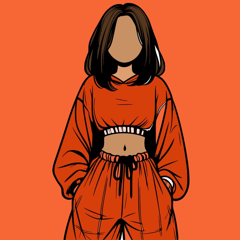 realistic girl faceless with baggy pants and a crop top