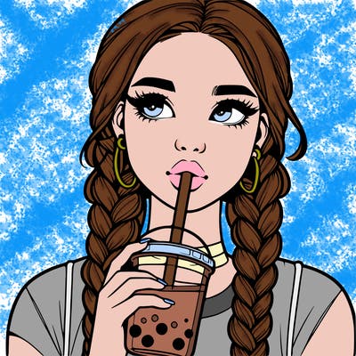 realistic girl with braided hair drinking boba