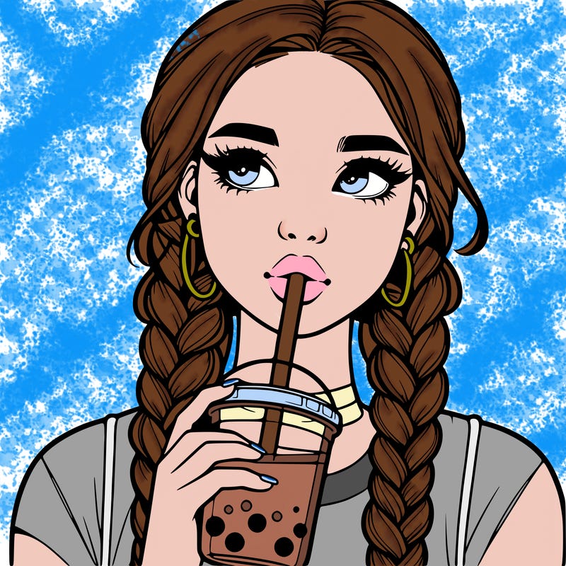 realistic girl with braided hair drinking boba