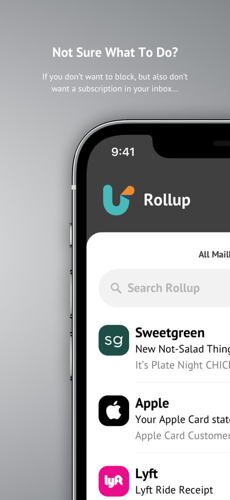 Unroll.Me - Email Cleanup - Unroll.Me app interface showing the email rollup feature to organize subscriptions