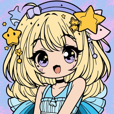 cute anime girl with star accessories