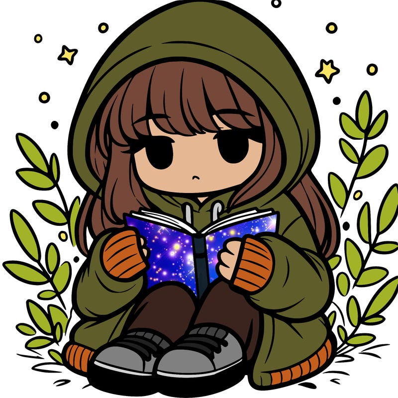 girl in oversized hoodie reading a book