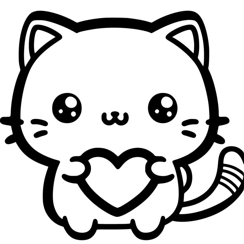 kawaii kitty holding a heart