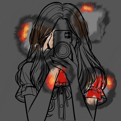 a realistic girl holding her phone taking pictures