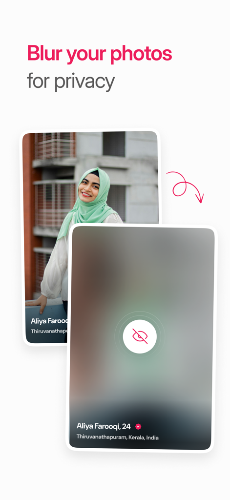 NikahForever Muslim Matrimony - Interface of the NikahForever app showing the feature to blur profile photos for user privacy