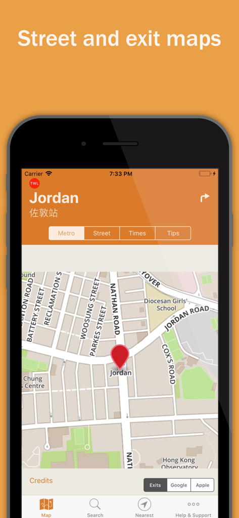 Explore Hong Kong - Bilingual street and exit map for Jordan MTR station in Hong Kong