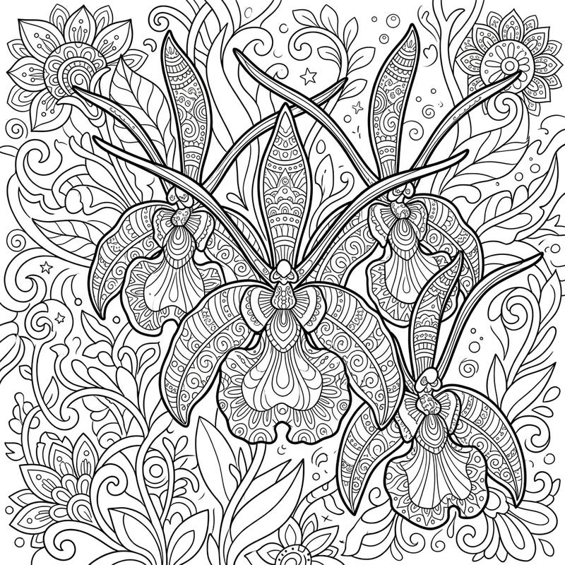 Dive into the exquisite world of Psychopsis orchids with this intricate coloring page designed for adults. Its detailed patterns offer a perfect escape for stress relief and creative mindfulness.