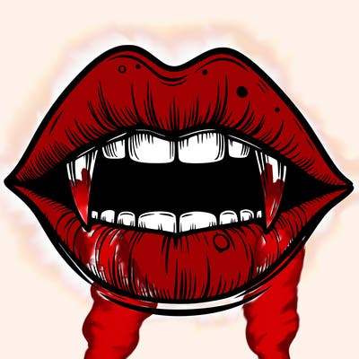 lips with vampire teeth